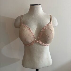Ambrielle Cream Mesh Bra Pink Lace 38D NWOT